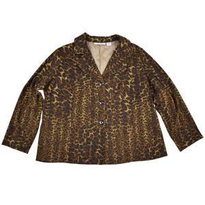 Sag Harbor brown leopard animal print button stretch blazer jacket size xlarge
